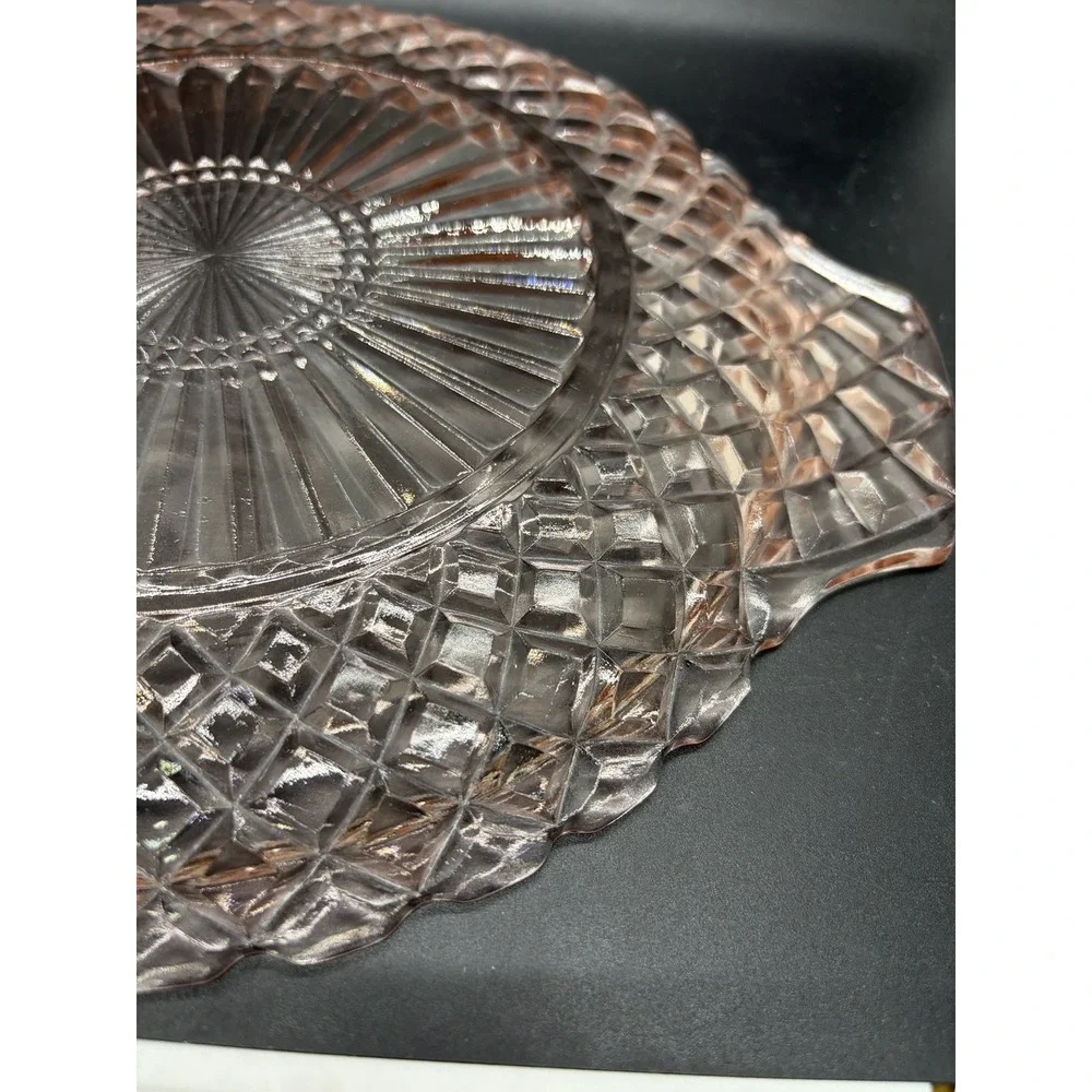 Vtg Anchor Hocking Waterford‎ Pink Glass Round Platter Cake Plate Handled 10